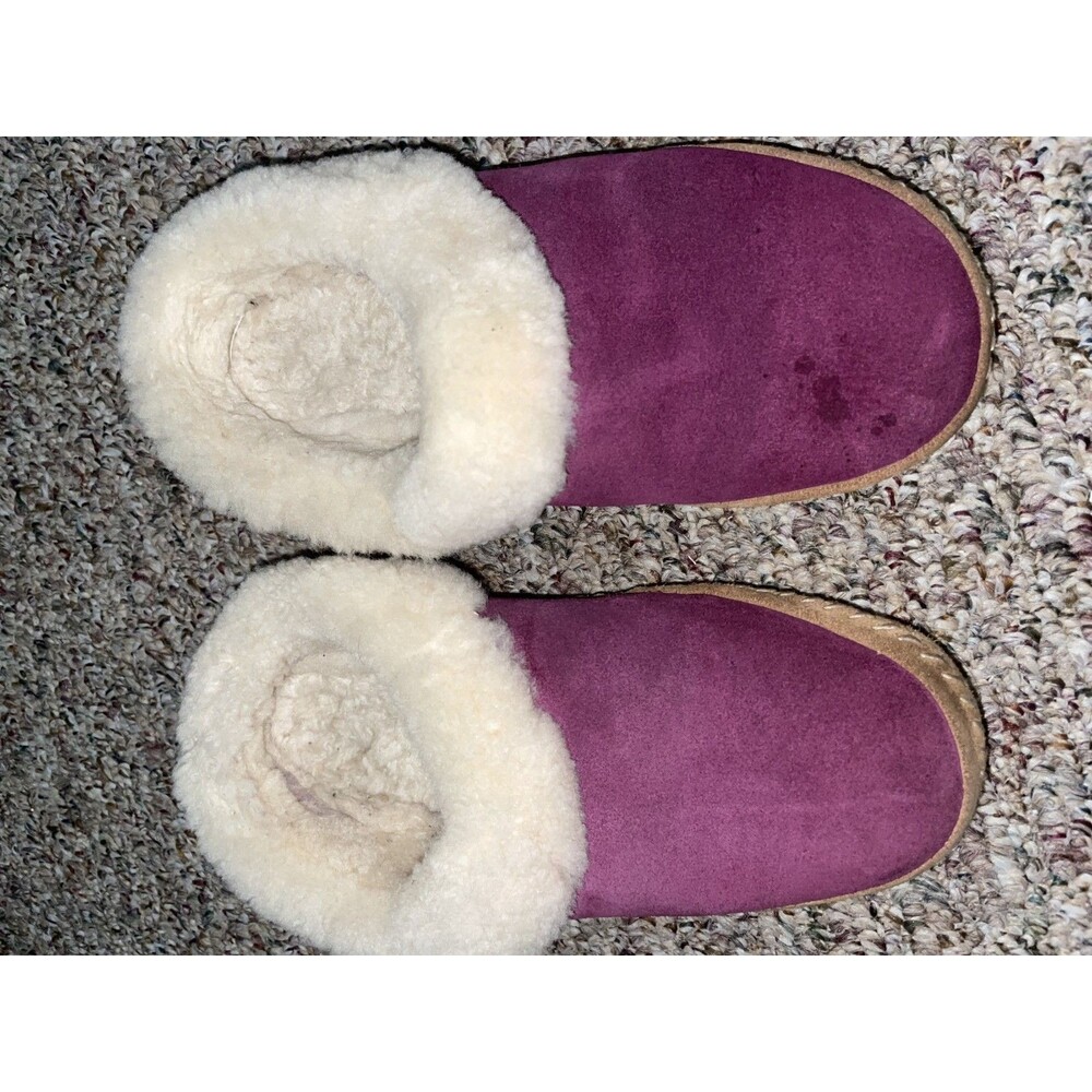 LL Bean Wicked Good Slippers 6 M Squam Lake Purple Suede Shearling Lambswool